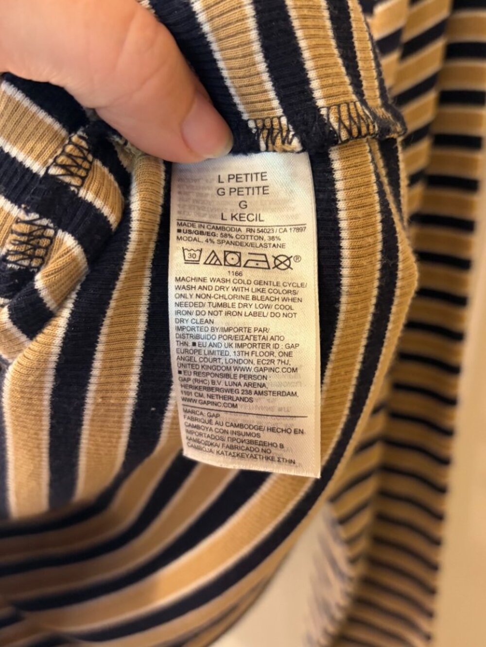 GAP Modern Rib Crop T-shirt Khaki Stripe L - Picture 5 of 6